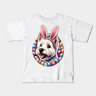 West Highland White Terrier Celebrates Easter with Bunny Ears Kids T-Shirt